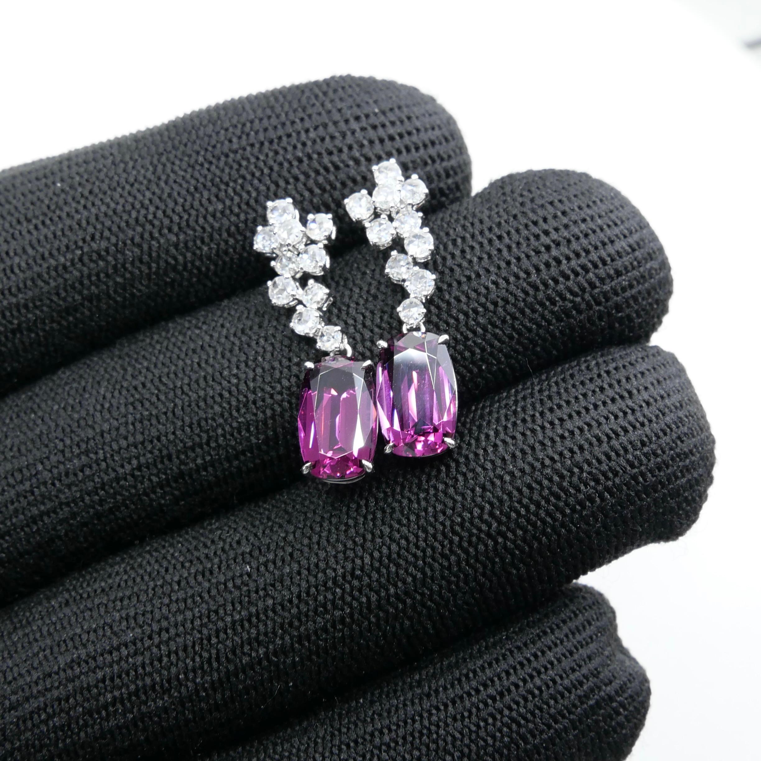 De las mujeres Pendientes de granate rodolita natural de 10,4 mm x 6,5 mm y diamante talla rosa. en venta
