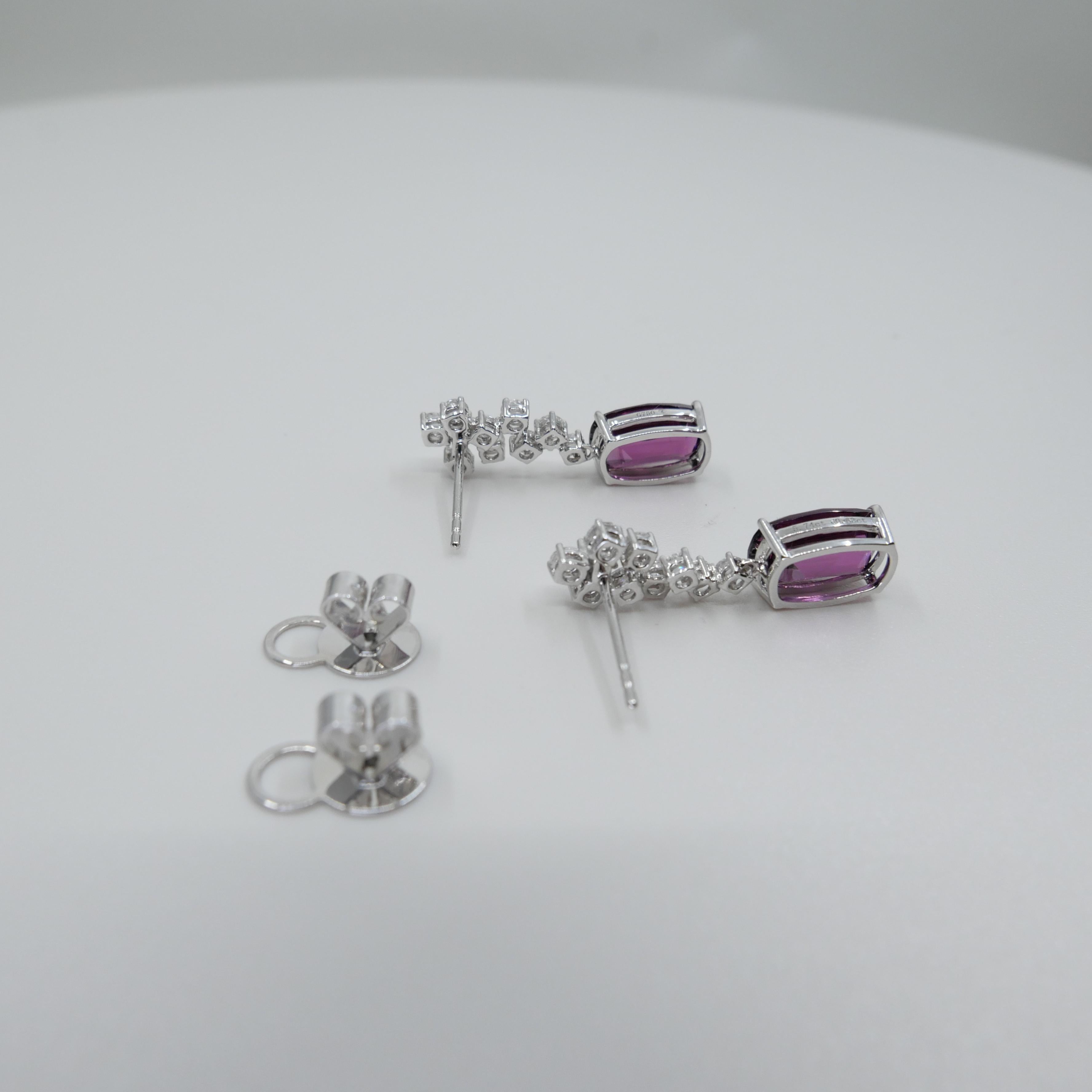 Pendientes de granate rodolita natural de 10,4 mm x 6,5 mm y diamante talla rosa. en venta 1