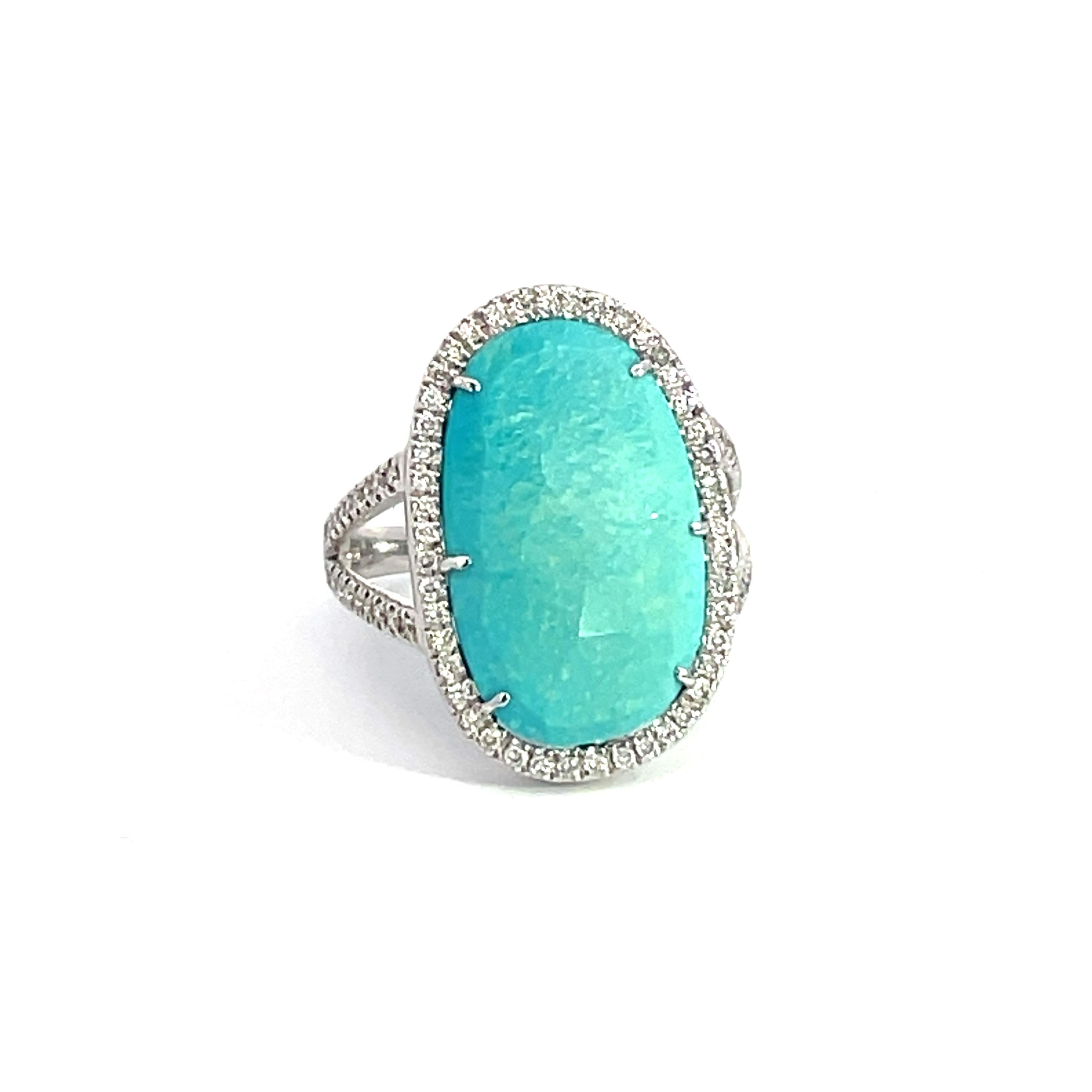Ring mit 5,74 Karat ovalem Türkis und Diamant (Ovalschliff) im Angebot