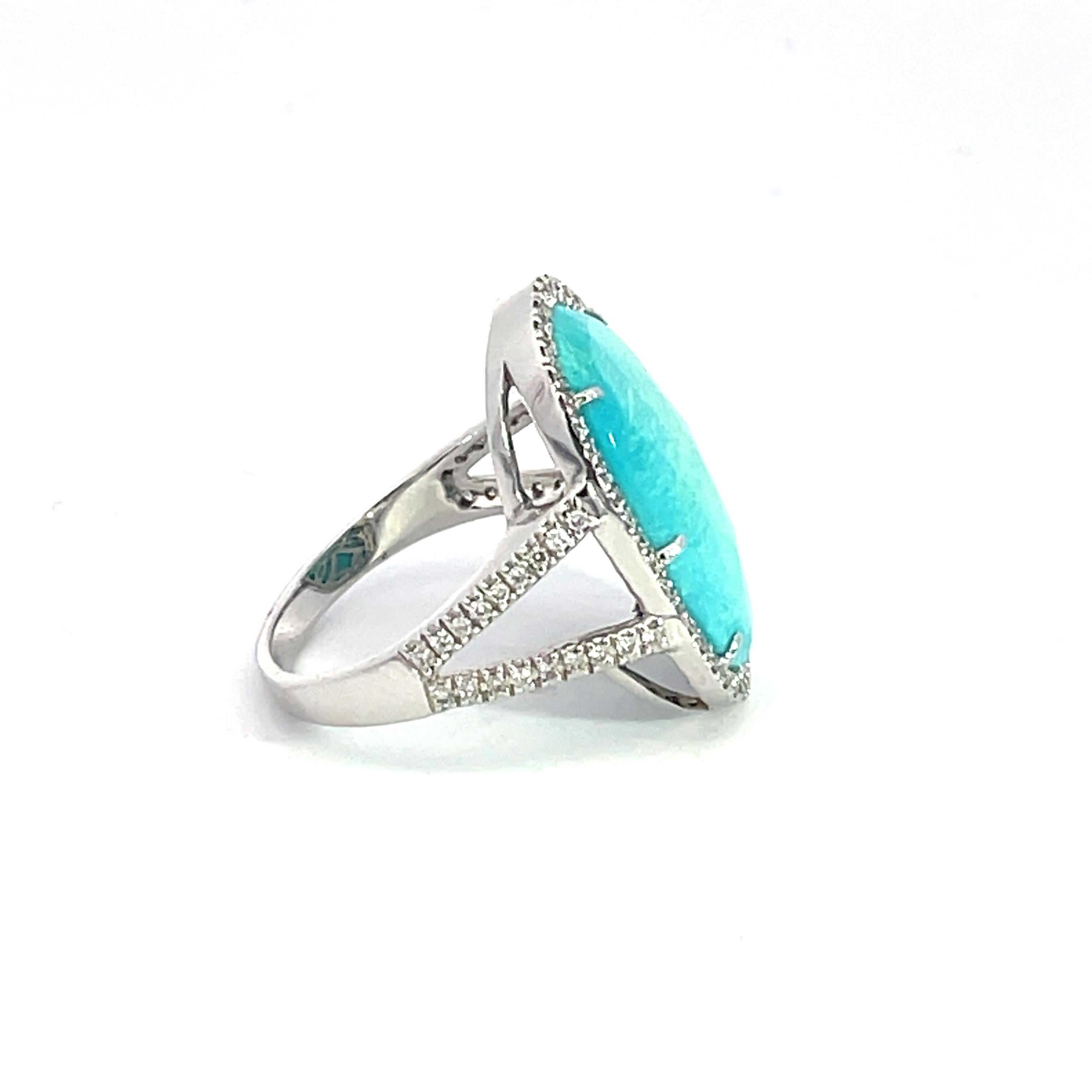 Ring mit 5,74 Karat ovalem Türkis und Diamant im Zustand „Neu“ im Angebot in Great Neck, NY