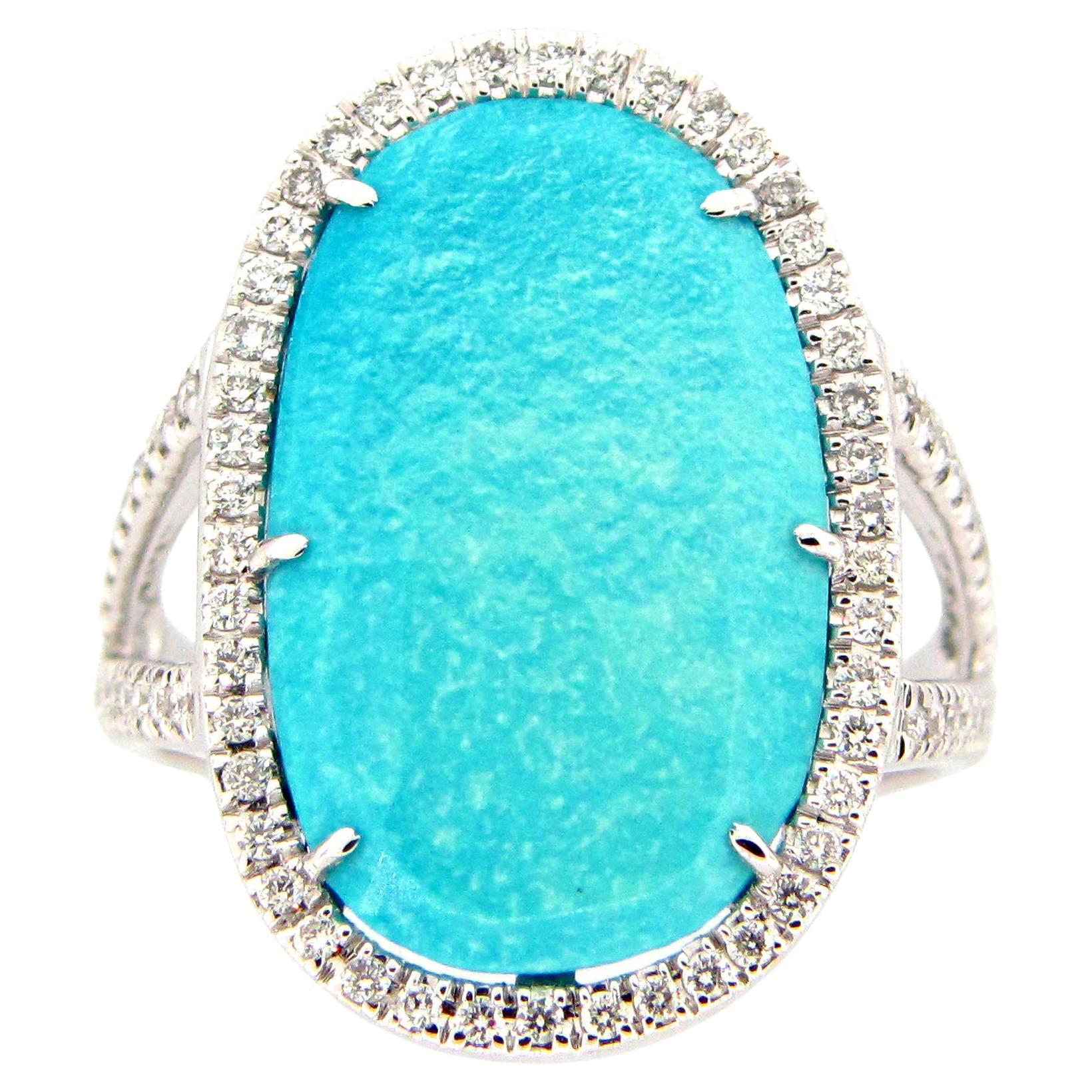 5.74 Carat Oval Turquoise and Diamond Ring