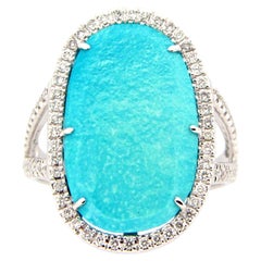 Anillo ovalado de turquesa y diamantes de 5,74 quilates