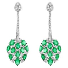 5.74 Carat Pear/Oval Emeralds & White Diamond Round/Pear 18 Karat Gold Earrings