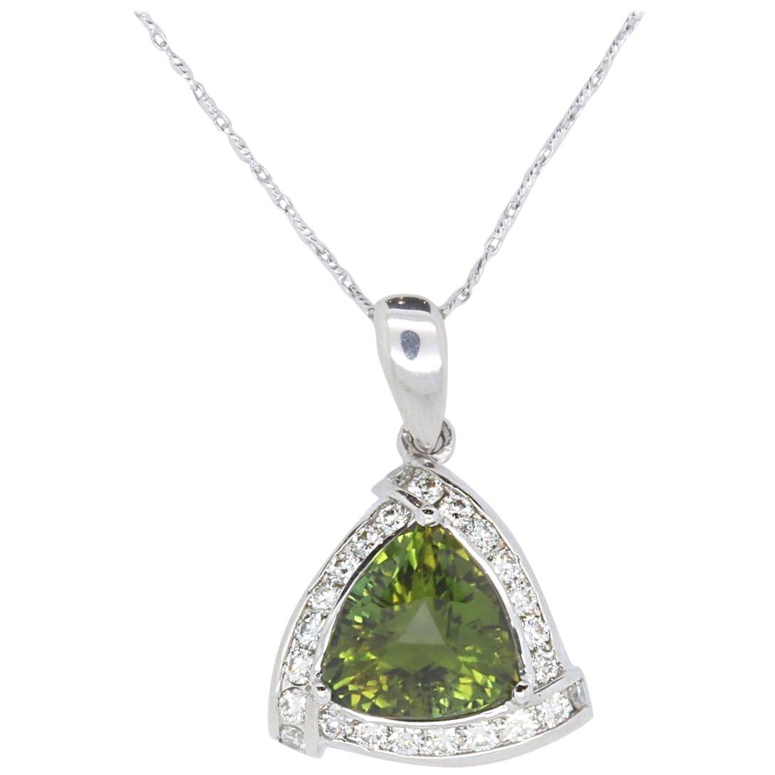 5.74 Carat Trillion Green Tourmaline and Diamond Pendant