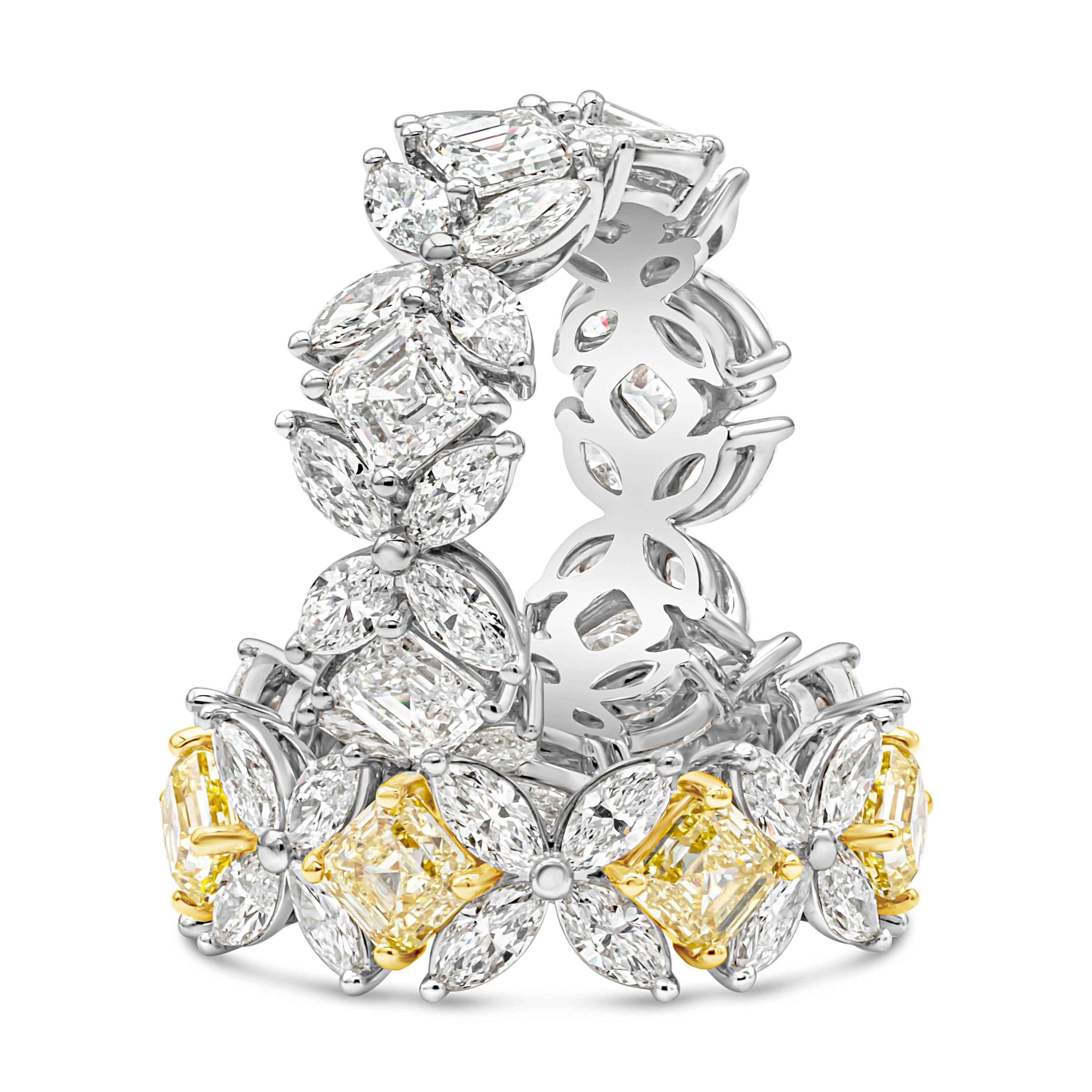 5.74 Carats Total Marquise and Asscher Cut Diamond Flower Eternity Band In New Condition For Sale In New York, NY