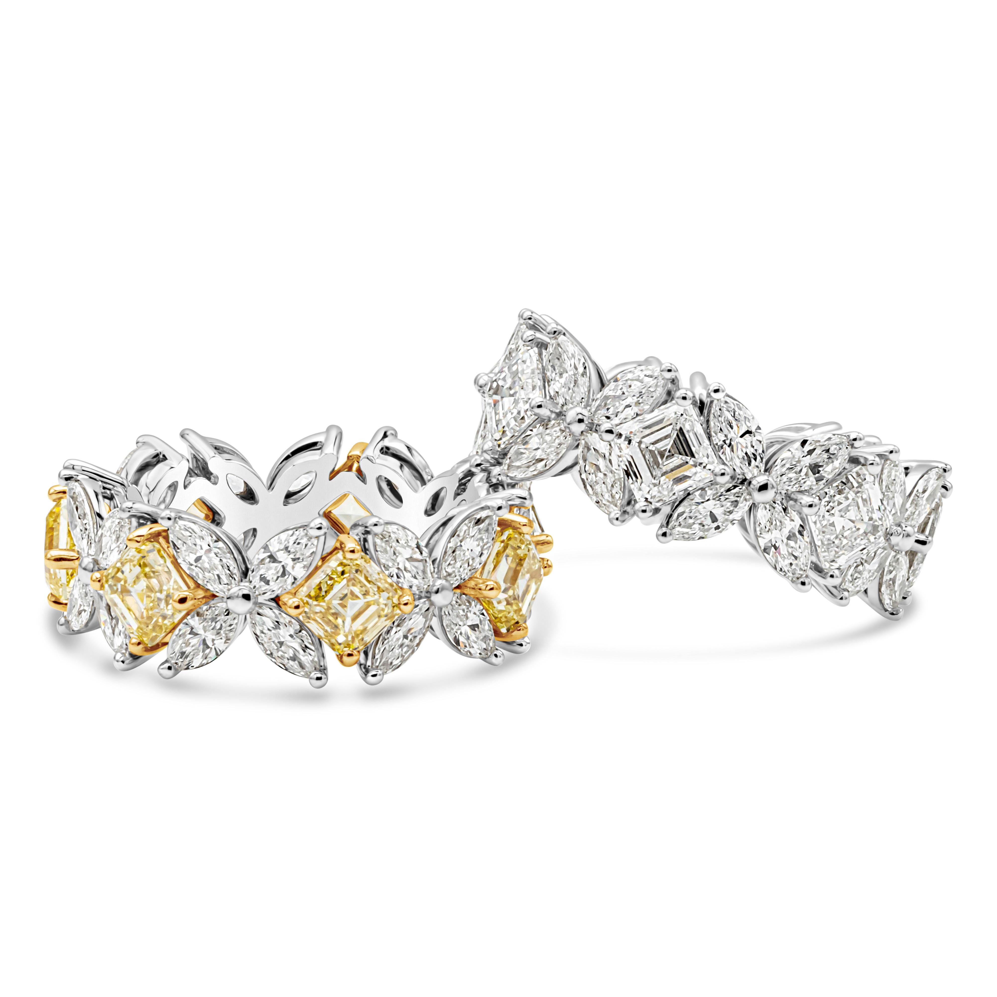 Women's 5.74 Carats Total Marquise and Asscher Cut Diamond Flower Eternity Band For Sale