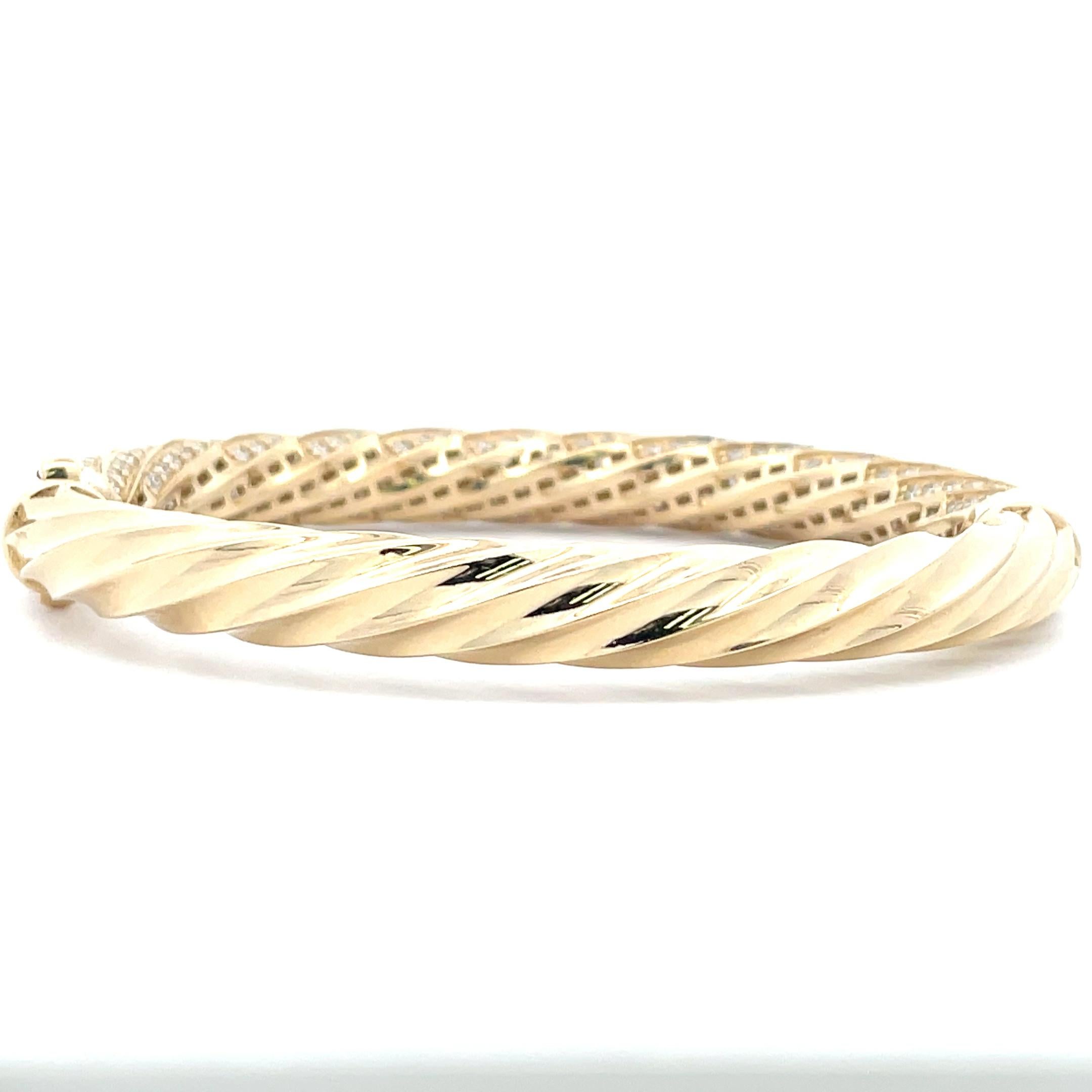 Art Deco 5.74 Carat Diamond Cluster Sculpted Cable Cuff Bangle in 14k Yellow Gold