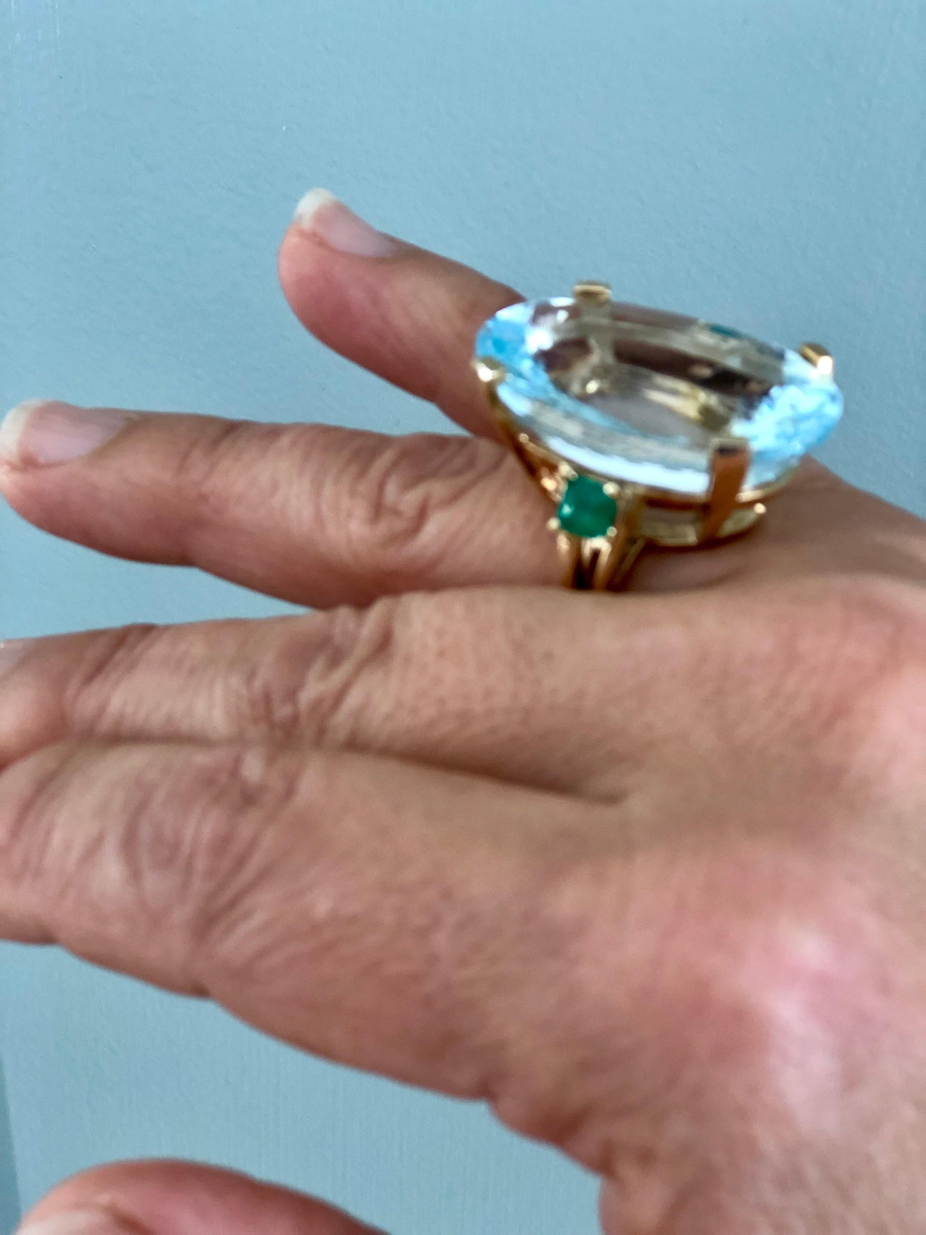 57.40 Carat Aquamarine Emerald Vintage Gold Retro Style Ring  9