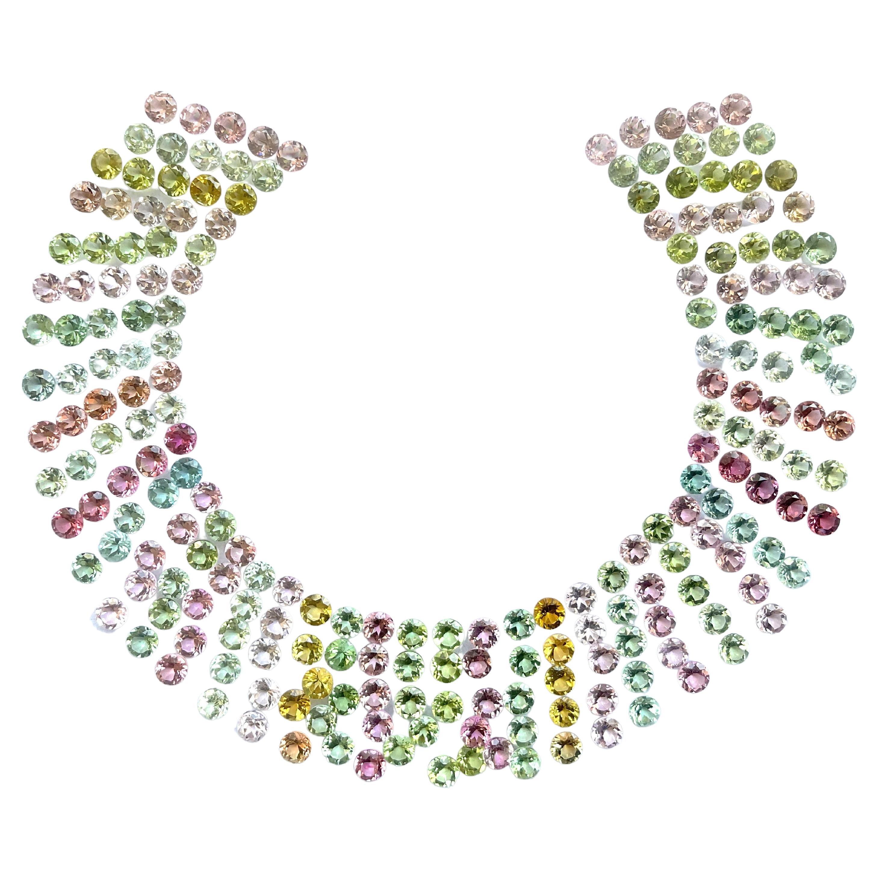 57.45 Carats Round Tourmaline Layout Suite Faceted Cut Stones Natural Gems For Sale