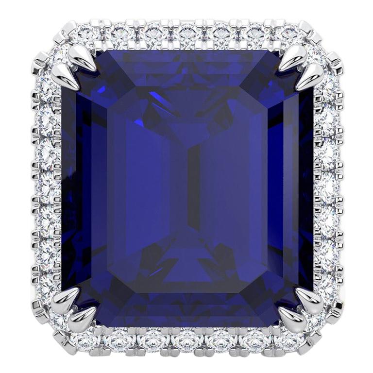 57.45ct Royal Blue Natural Tanzanite 18K White Gold Handmade Pendant or Brooch For Sale
