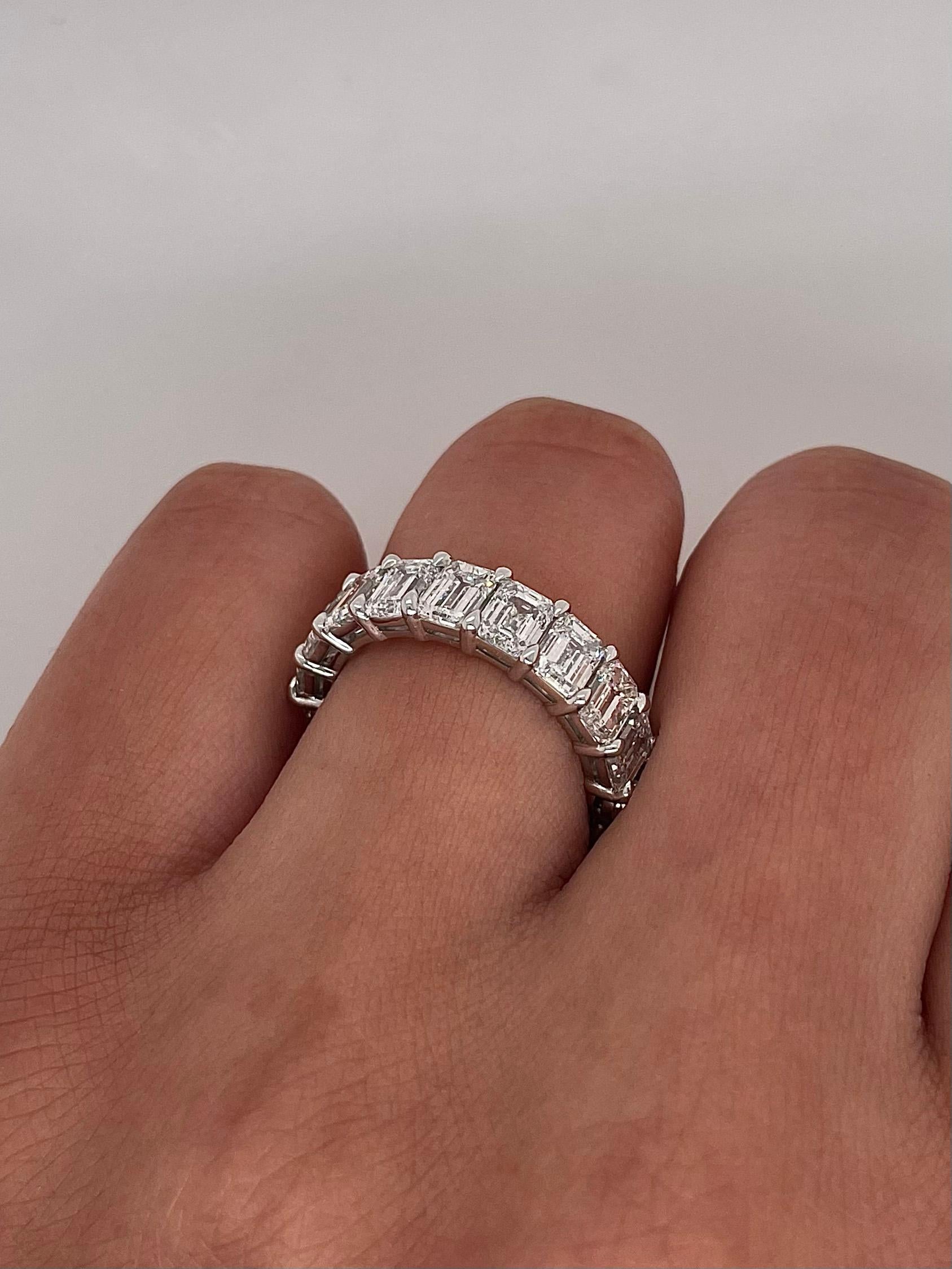 5.74 Total Carat Shared Prong Diamond Eternity Band in Platinum In New Condition For Sale In New York, NY