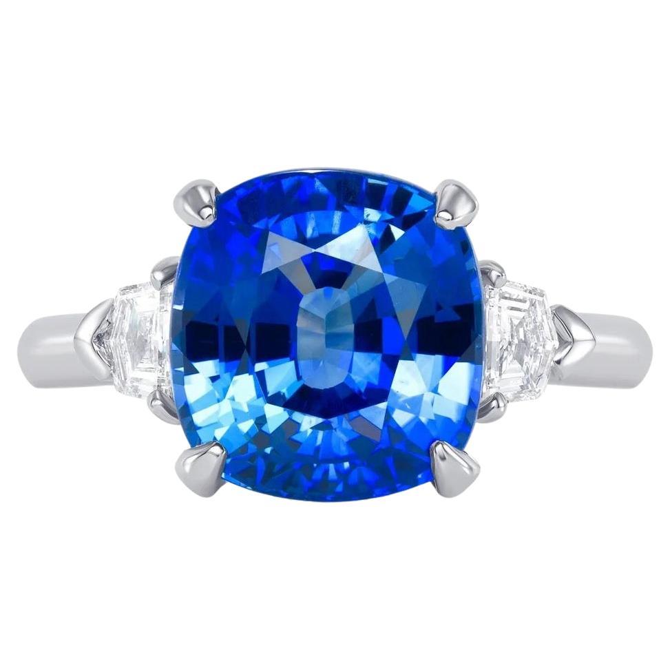 5.74ct cushion Ceylon Blue Sapphire platinum ring. GIA certified.