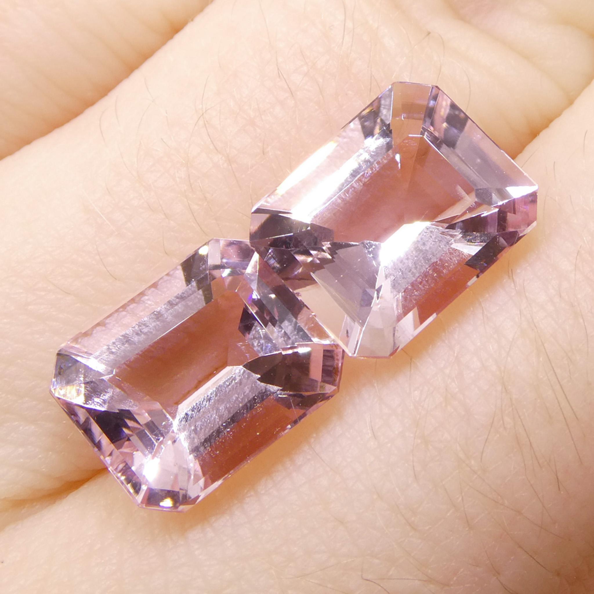 Paire (2) Morganite rose orangé octogonale/émeraude de 5,74 carats en vente 6