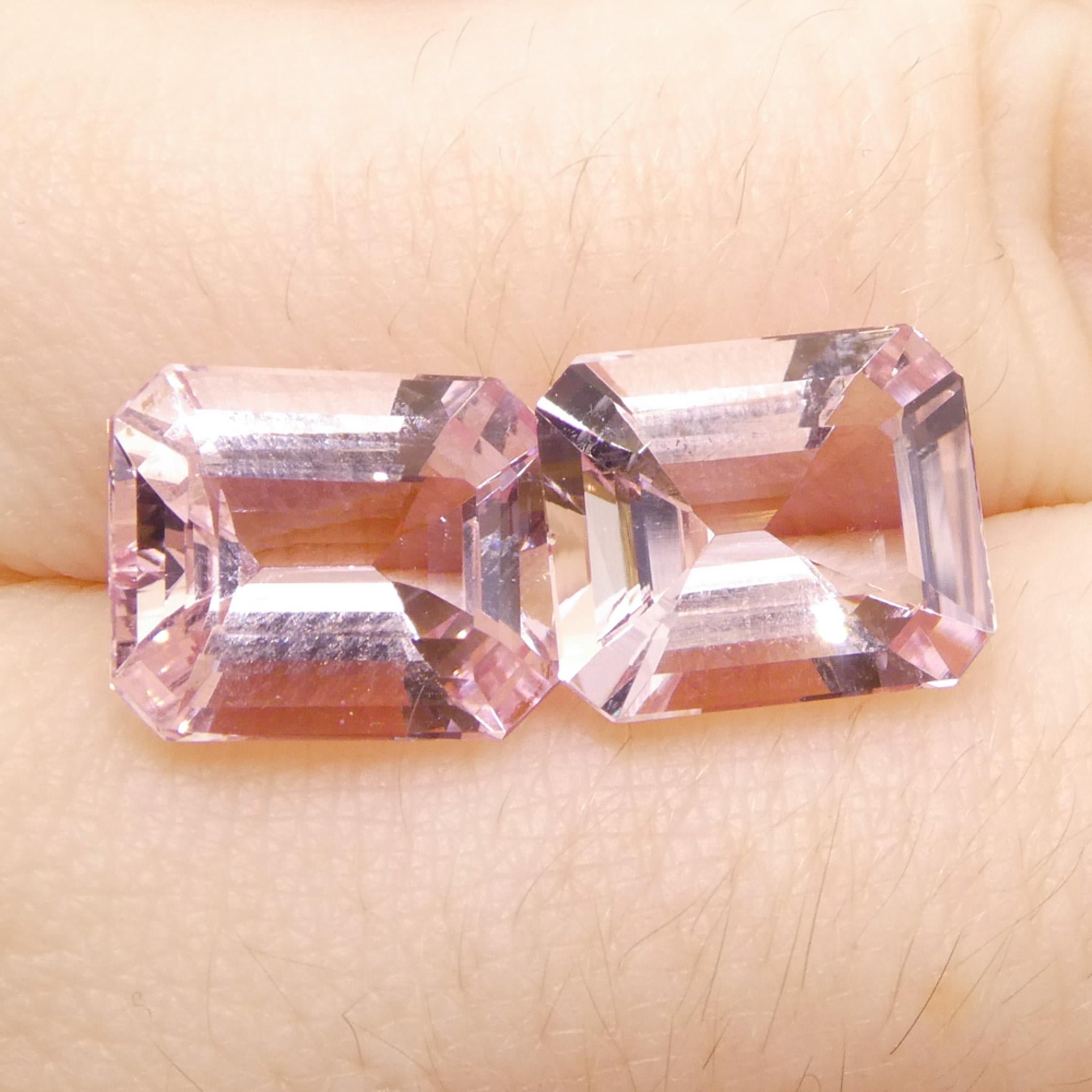Paire (2) Morganite rose orangé octogonale/émeraude de 5,74 carats en vente 7
