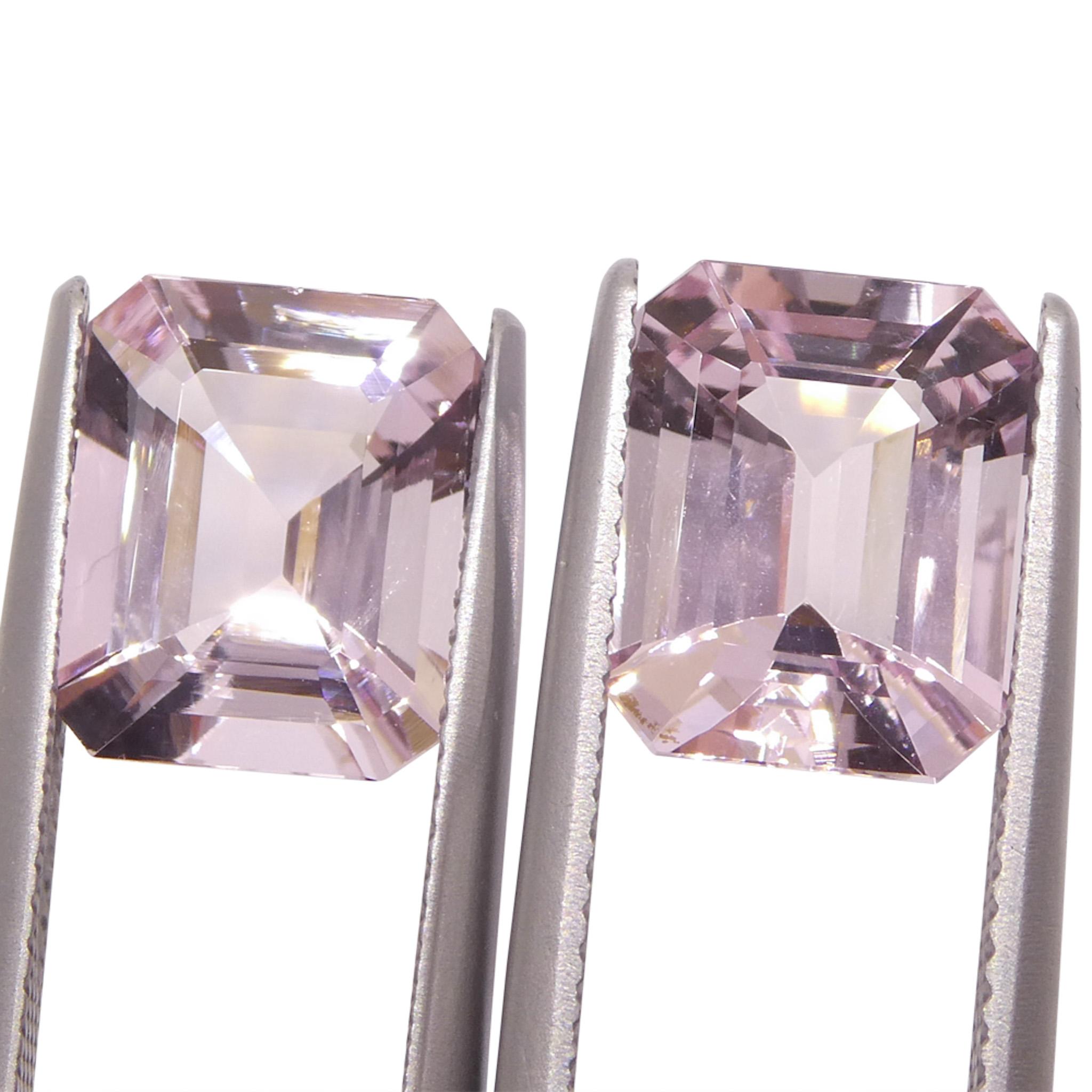 Taille émeraude Paire (2) Morganite rose orangé octogonale/émeraude de 5,74 carats en vente