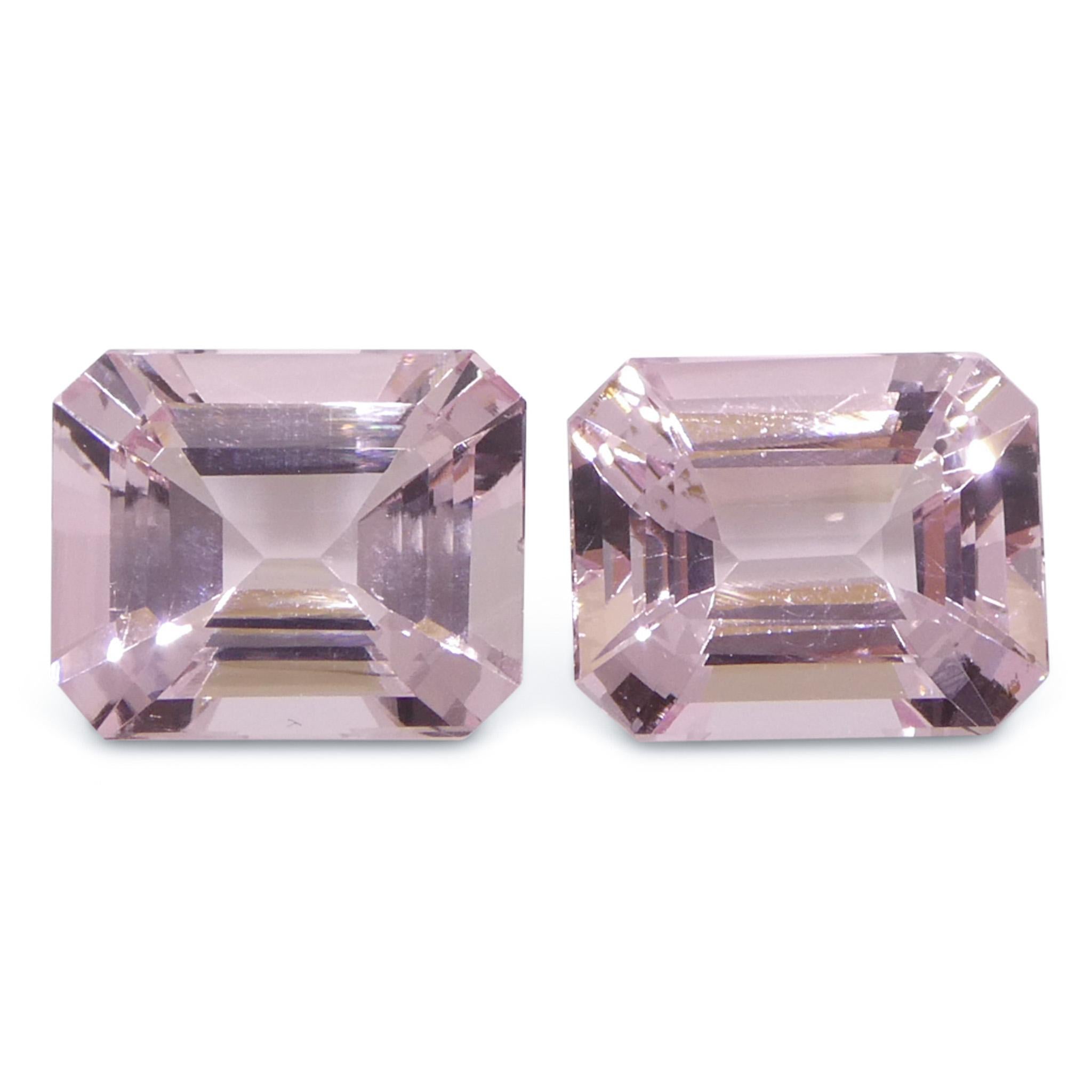 Paire (2) Morganite rose orangé octogonale/émeraude de 5,74 carats Unisexe en vente