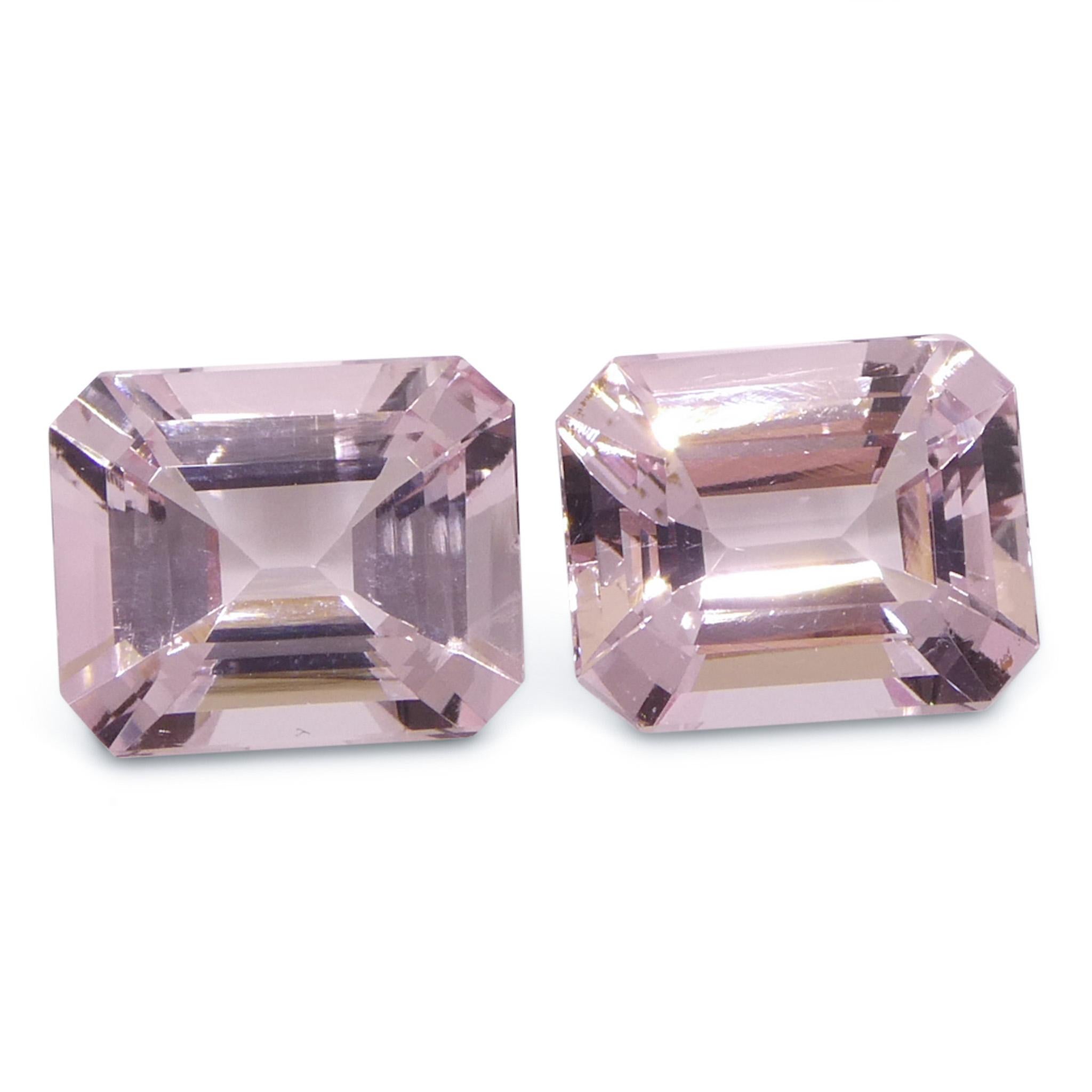 Paire (2) Morganite rose orangé octogonale/émeraude de 5,74 carats en vente 1