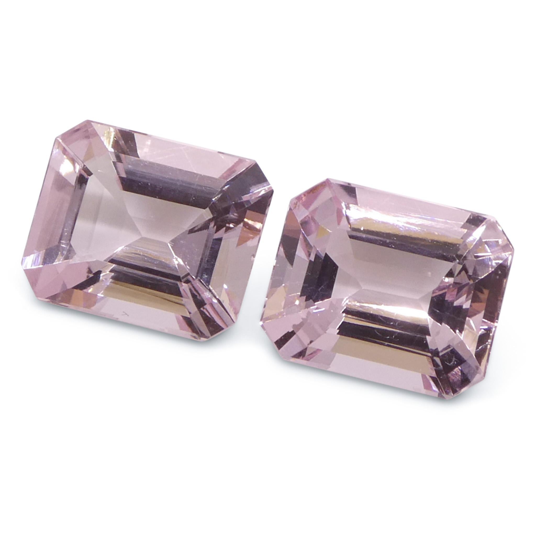 Paire (2) Morganite rose orangé octogonale/émeraude de 5,74 carats en vente 2