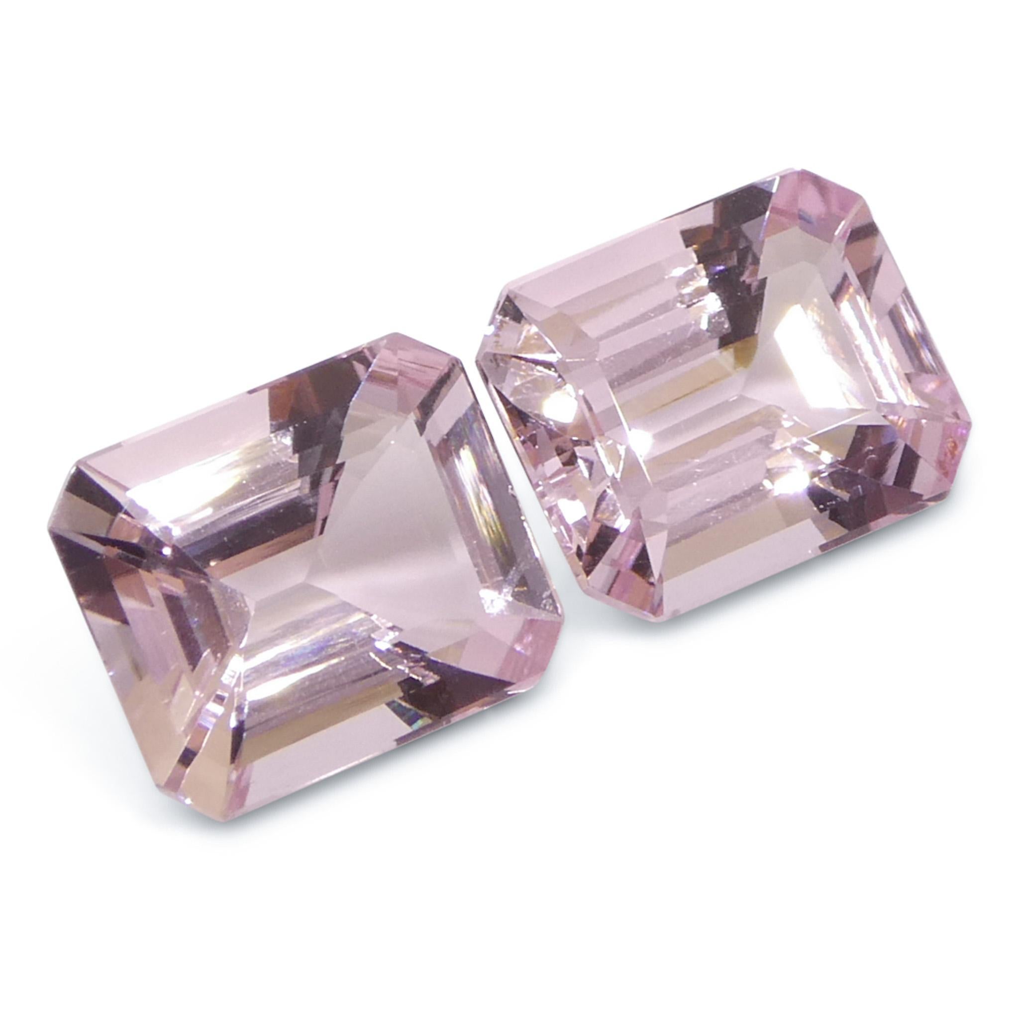 Paire (2) Morganite rose orangé octogonale/émeraude de 5,74 carats en vente 3
