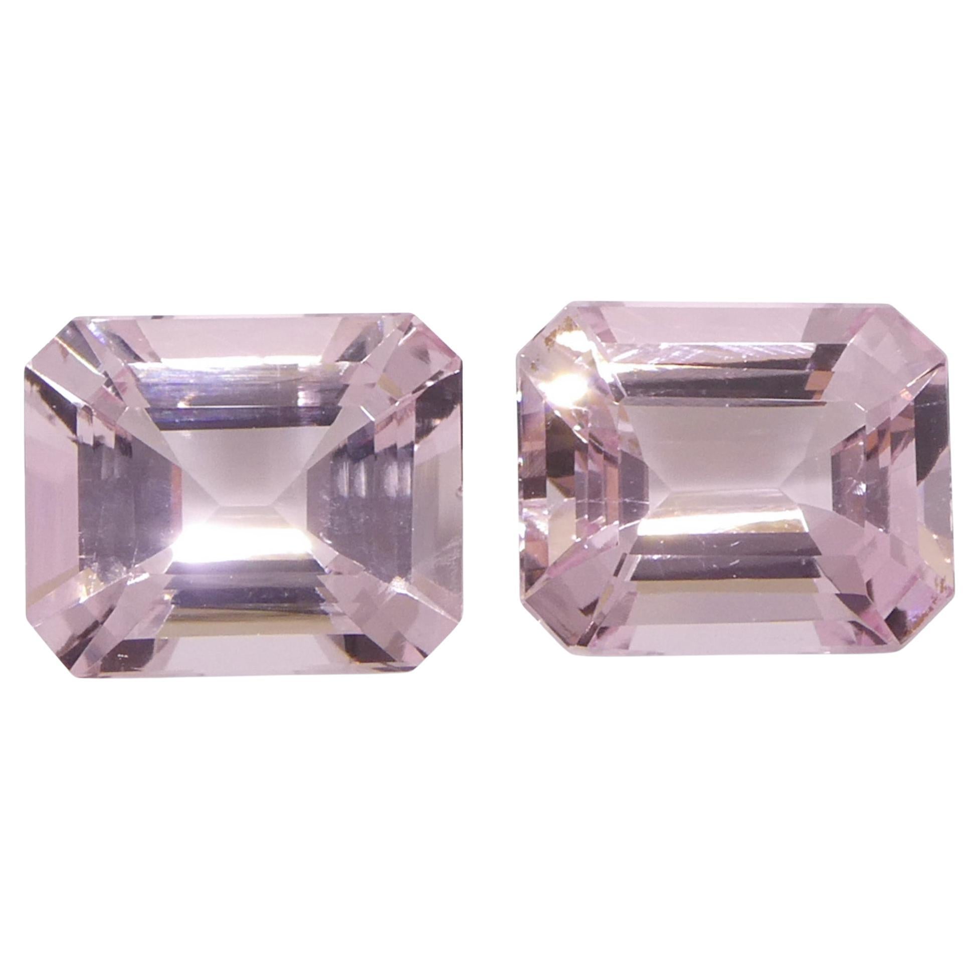 5.74ct Pair (2) Octagonal/Emerald Cut Orangy Pink Morganite