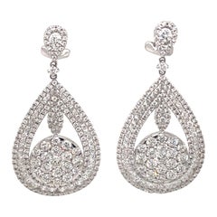 5,74ct Pave Diamant-Tropfen-Ohrringe 18k Weißgold