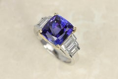 5.74ct Tanzanite Cocktail Ring with 1.00cttw Baguette Diamonds in Platinum & 18K