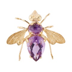 5.75 Carat Amethyst Yellow Gold Three-Dimensional Bee Brooch