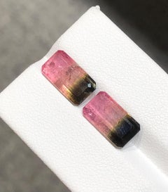 5.75 Carat Bicolor Natural Tourmaline, Emerald-Cut Loose Gemstones, Afghanistan