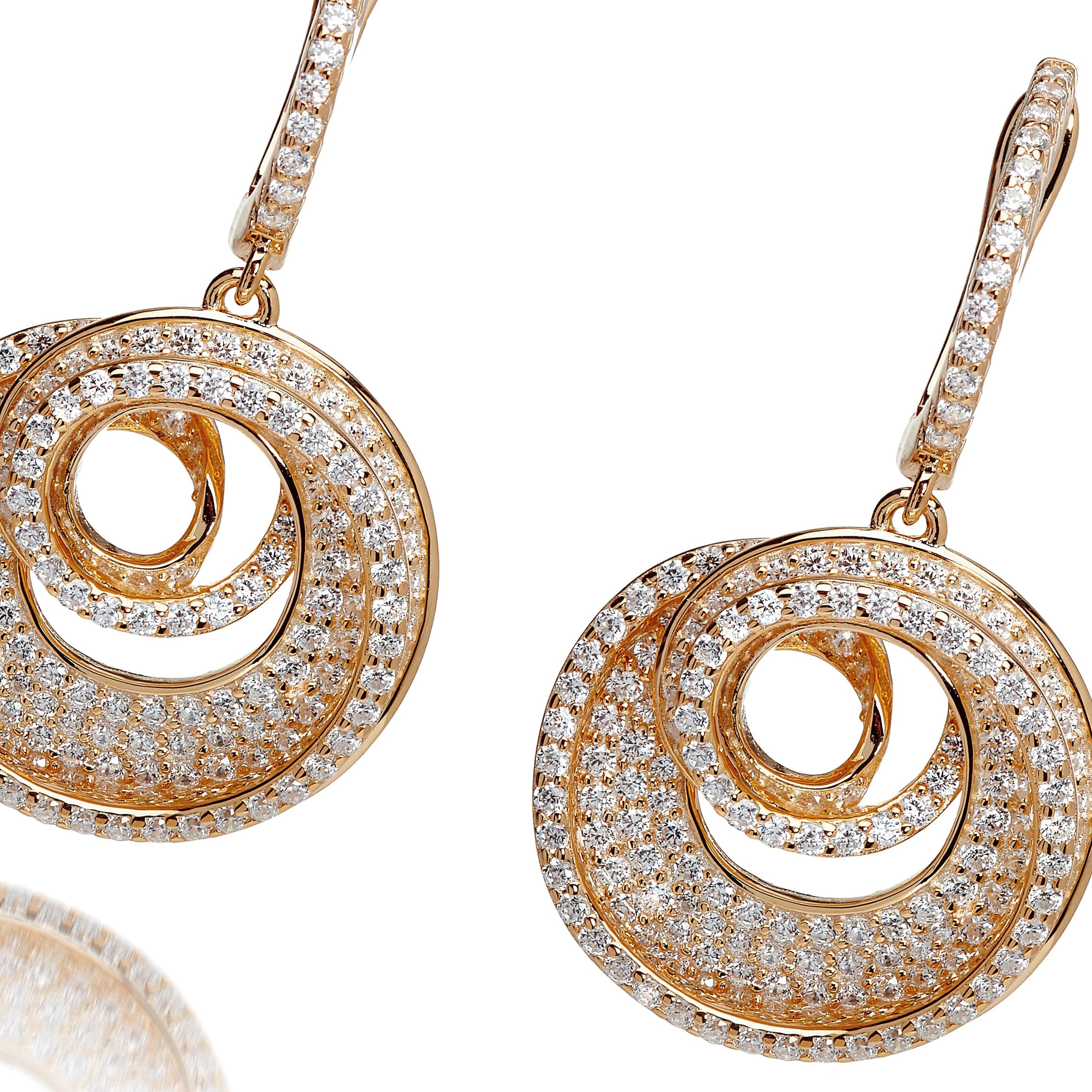 An exquisite pair of spiral drop earrings, in a unique contemporary design.

Featuring 390 round brilliant cut cubic zirconia, suspended below a lever back clasp set with dazzling round brilliant cuts.

Composed of 925 sterling silver with a