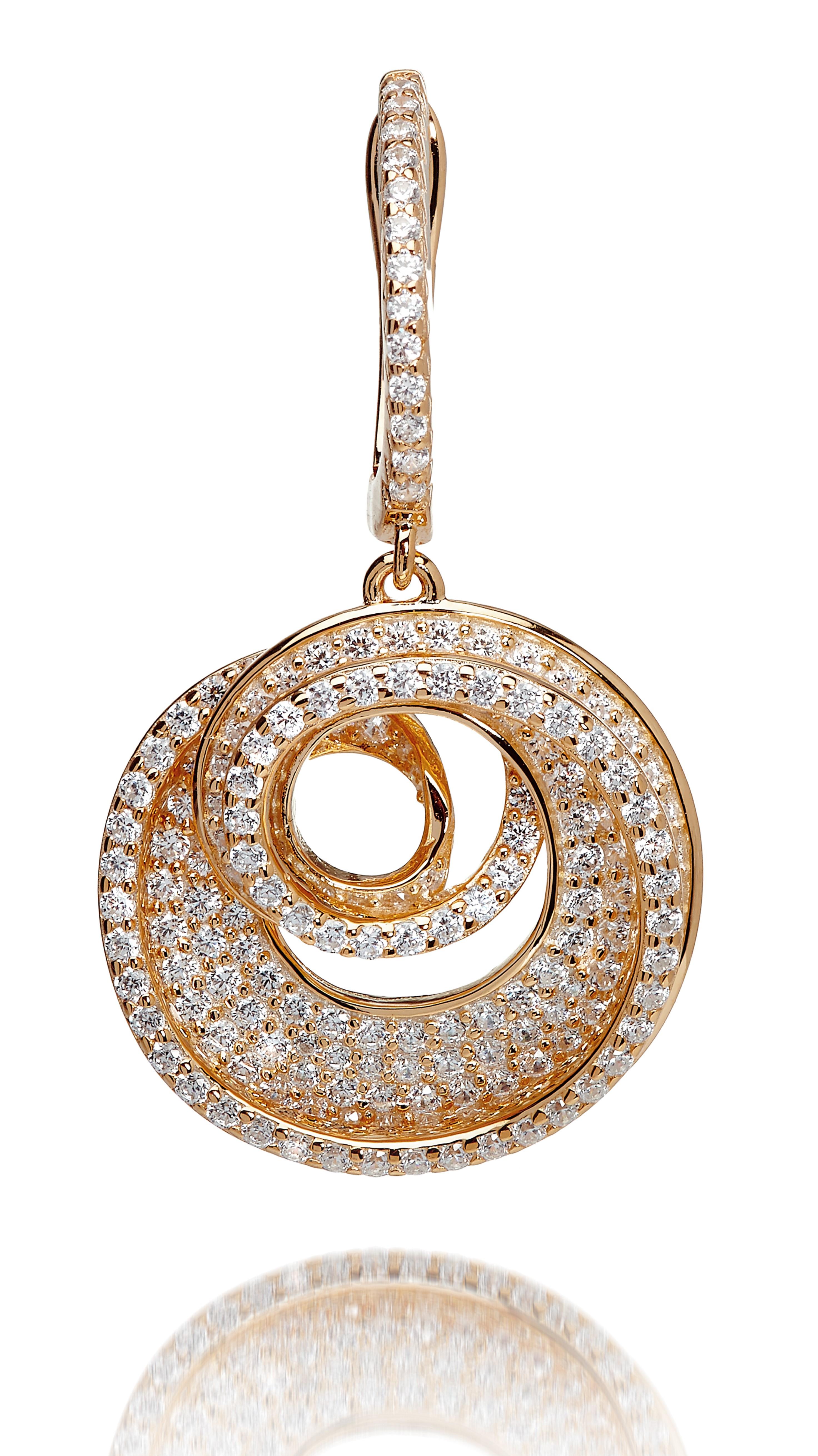 Art Deco 5.75 Carat Cubic Zirconia Rose Gold Designer Spiral Drop Dangly Earrings For Sale