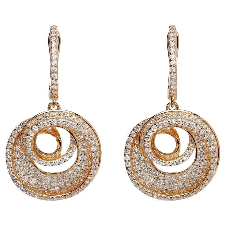 Boucles d'oreilles pendantes en forme de spirale en or rose avec zirconia cubique de 5,75 carats Pour femmes en vente