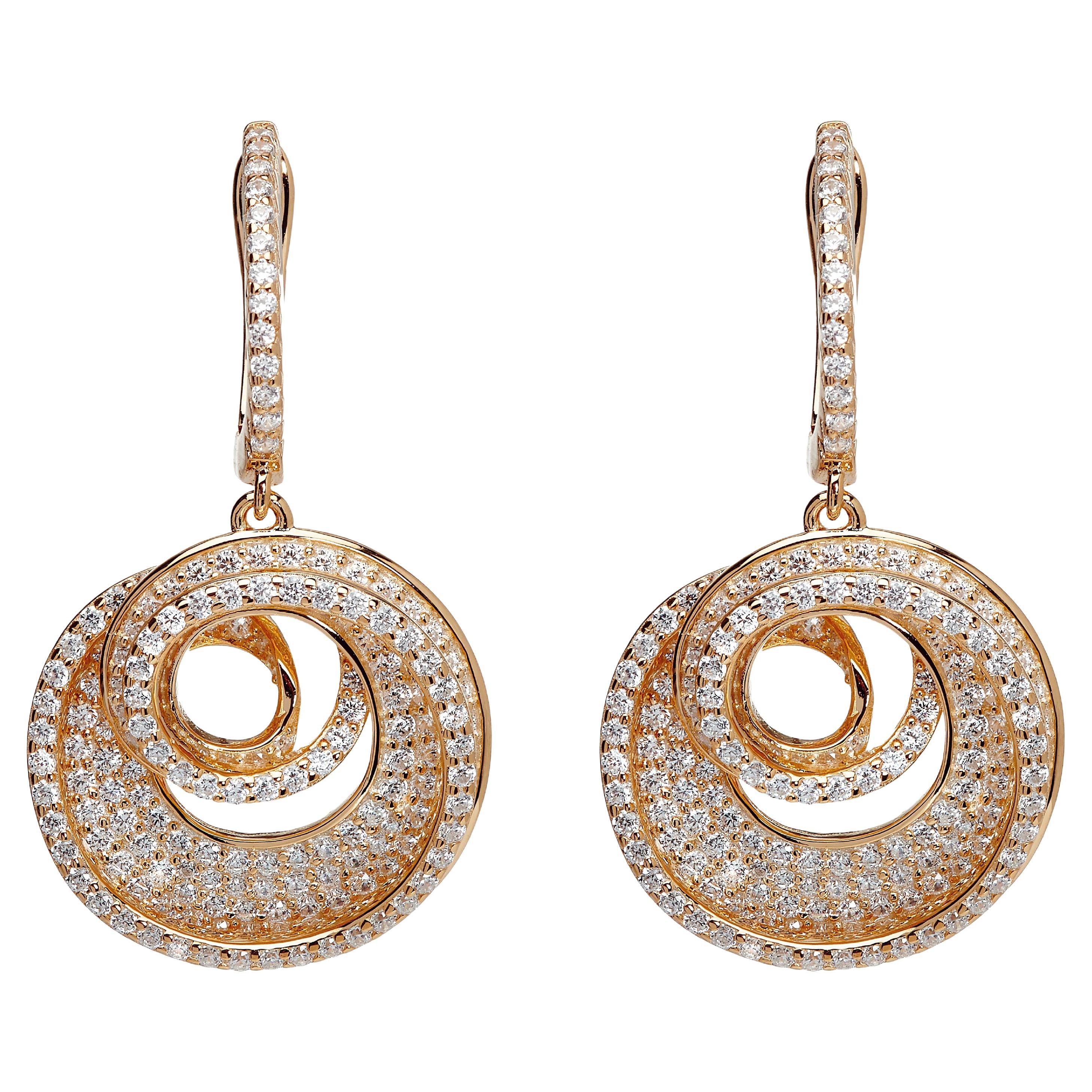 Boucles d'oreilles pendantes en forme de spirale en or rose avec zirconia cubique de 5,75 carats en vente