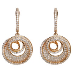 Boucles d'oreilles pendantes en forme de spirale en or rose avec zirconia cubique de 5,75 carats