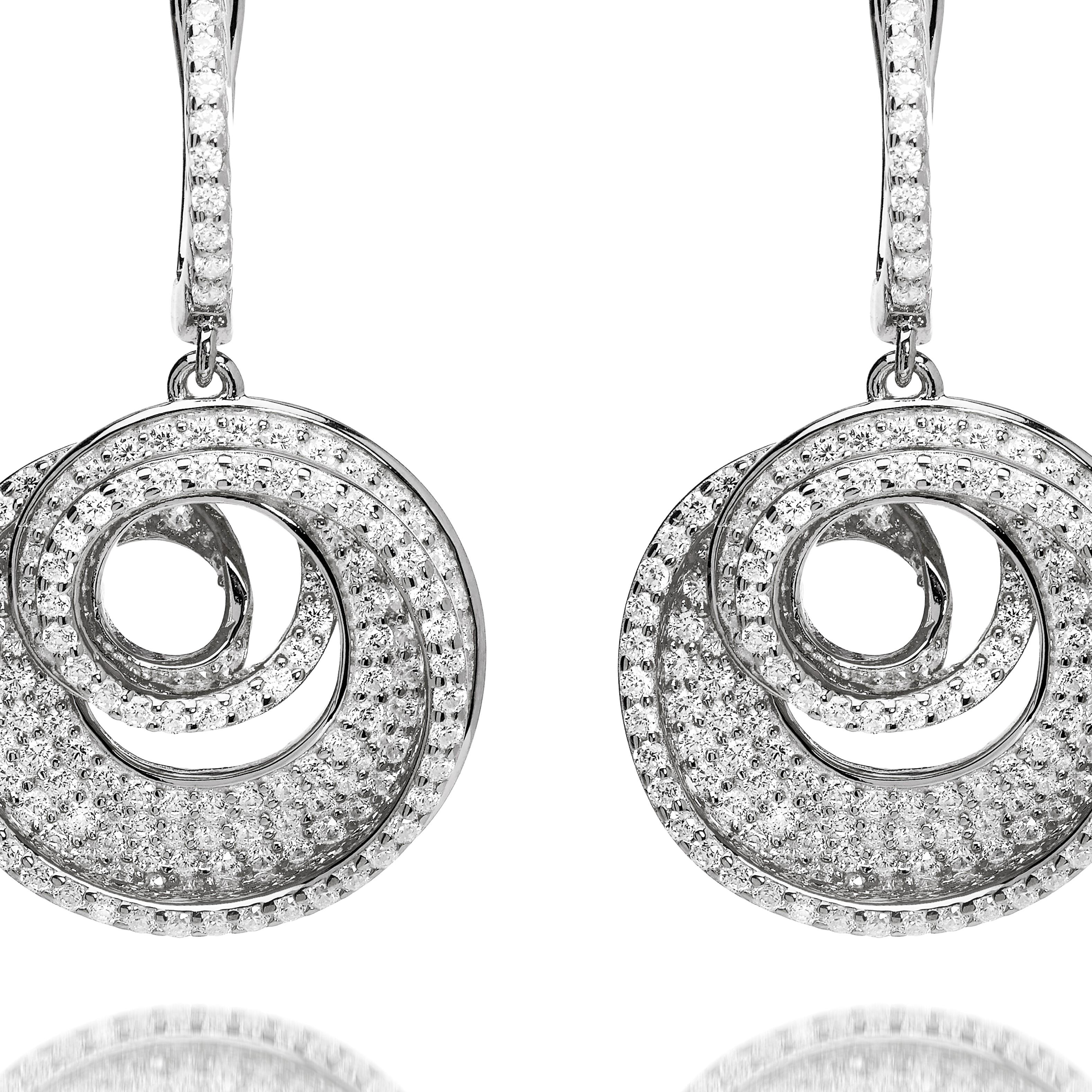 5.75 Carat Cubic Zirconia Sterling Silver Designer Spiral Drop Earrings In New Condition For Sale In London, GB