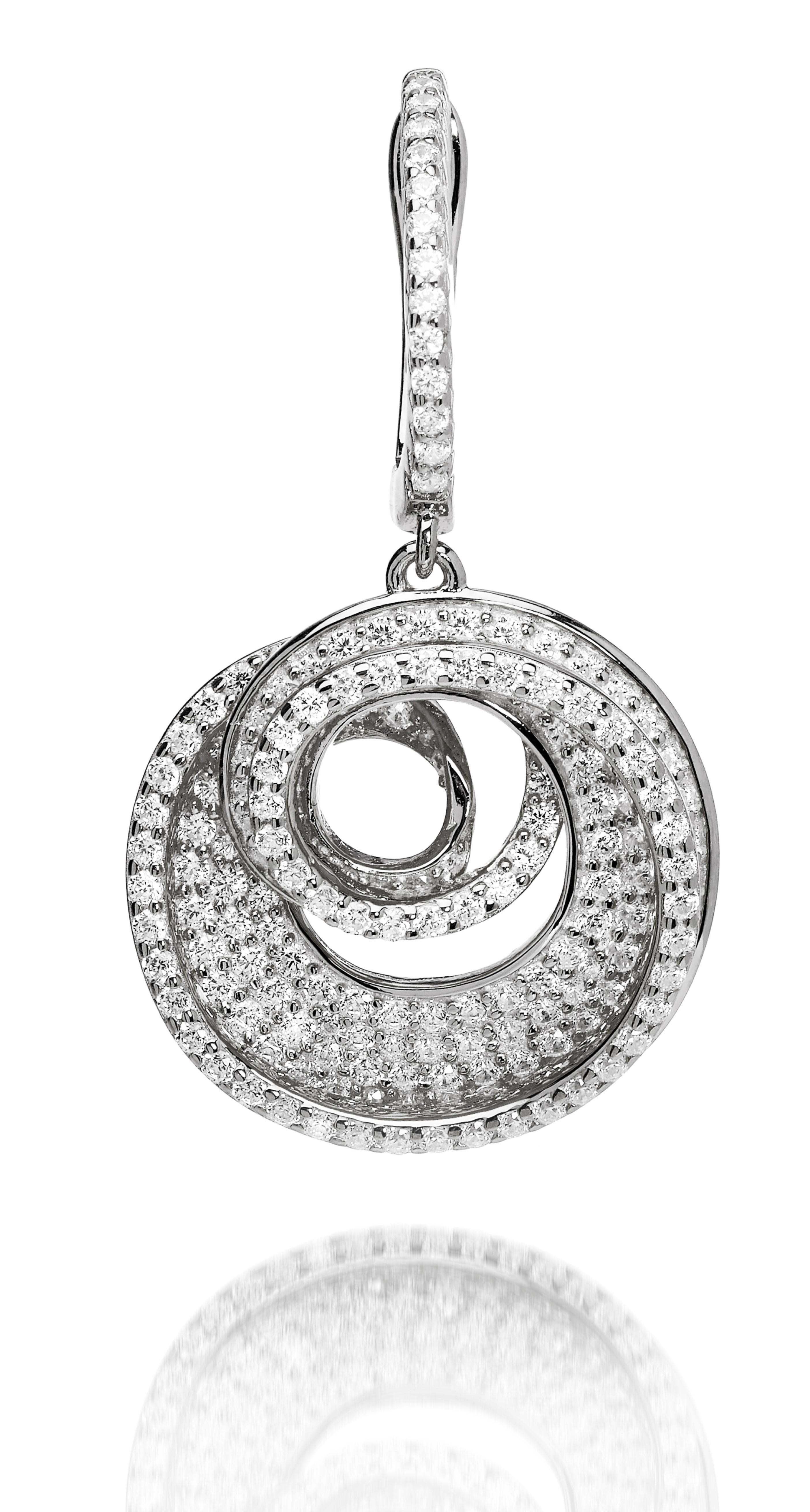 Women's 5.75 Carat Cubic Zirconia Sterling Silver Designer Spiral Drop Earrings  For Sale