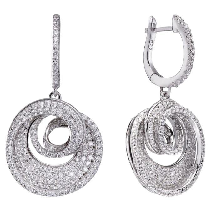 Boucles d'oreilles pendantes en forme de spirale en argent sterling avec zirconia cubique de 5,75 carats en vente
