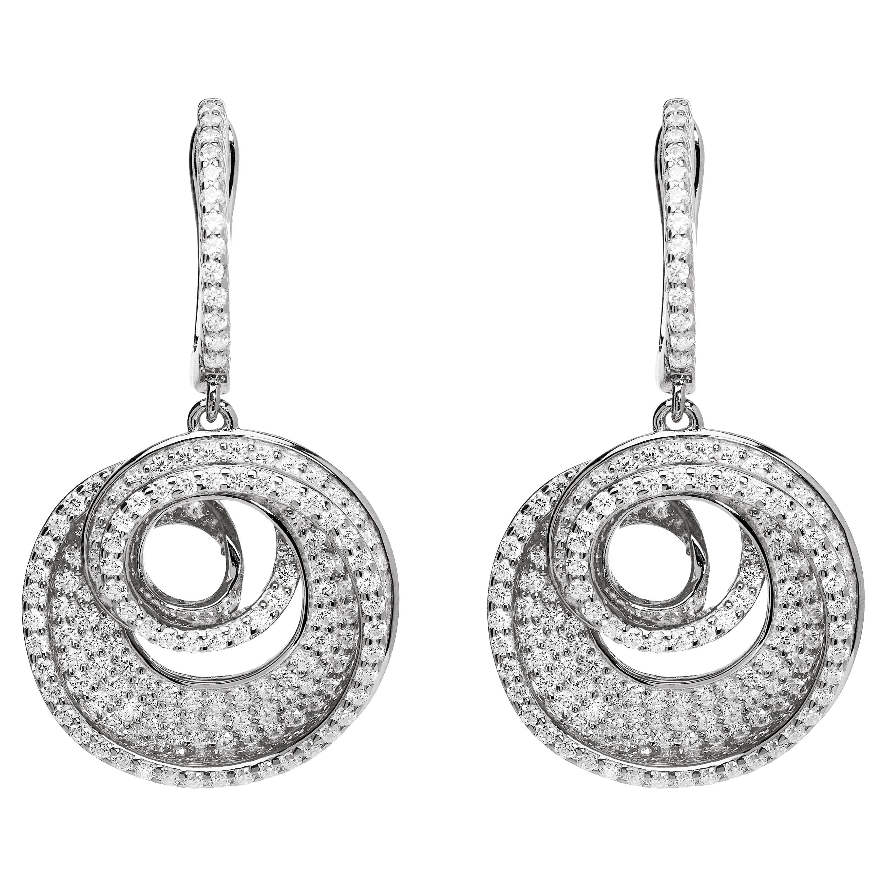5.75 Carat Cubic Zirconia Sterling Silver Designer Spiral Drop Earrings For Sale 2