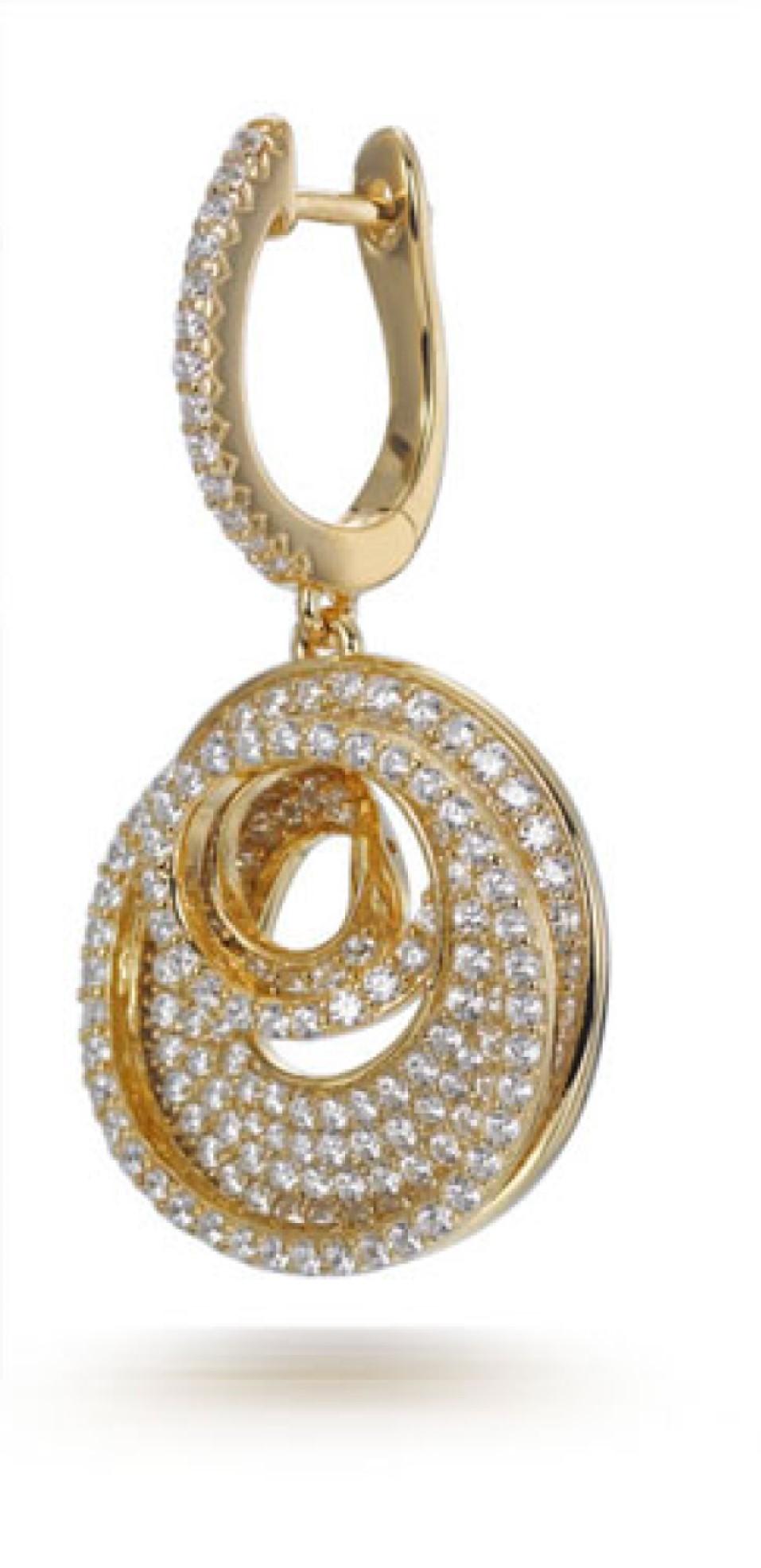 5.75 Carat Cubic Zirconia Yellow Gold Designer Spiral Drop Dangly Earrings For Sale 1