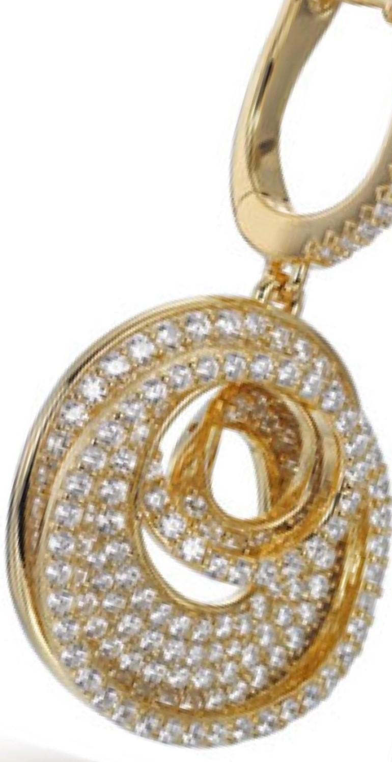 5.75 Carat Cubic Zirconia Yellow Gold Designer Spiral Drop Dangly Earrings For Sale 2