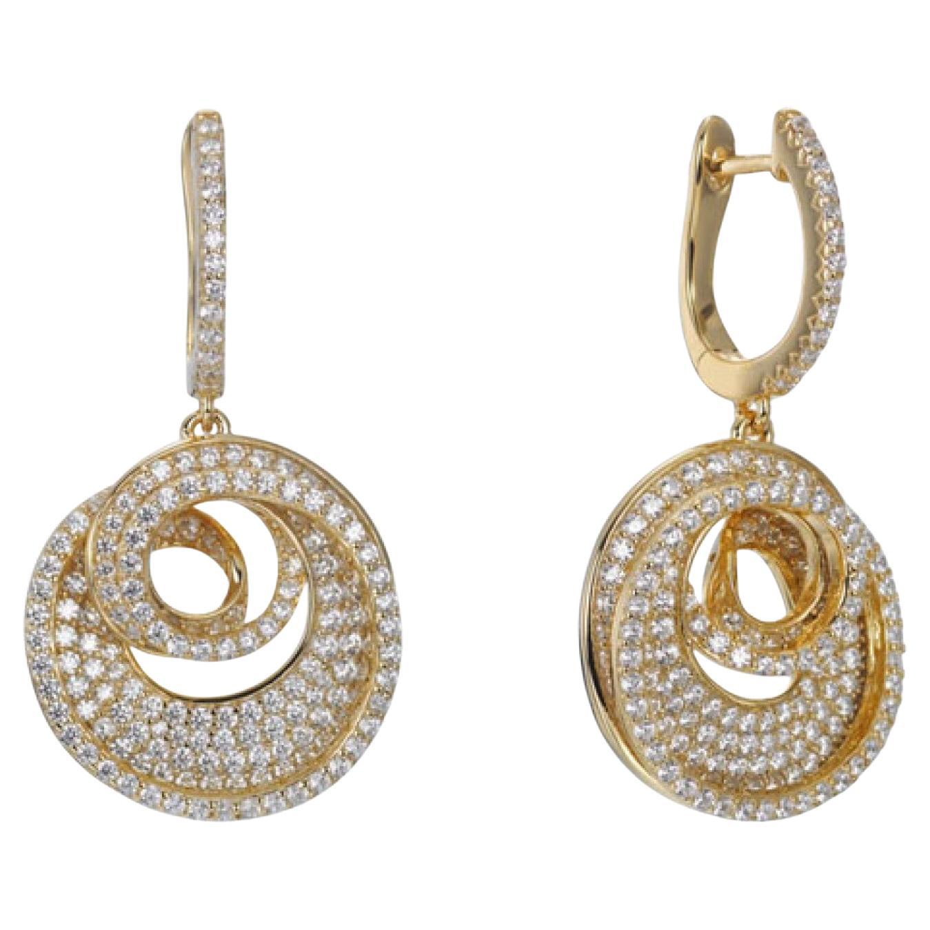 5.75 Carat Cubic Zirconia Yellow Gold Designer Spiral Drop Dangly Earrings For Sale