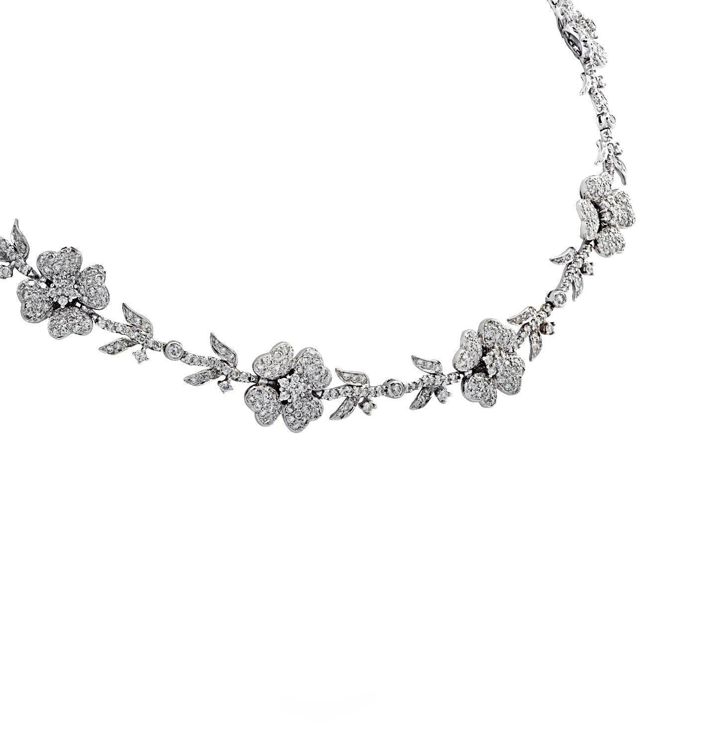 Modern 5.75 Carat Diamond Flower Necklace
