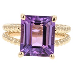 5.75 Carat Emerald Cut Amethyst Yellow Gold Solitaire Ring