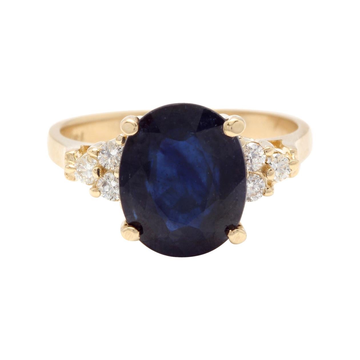 Or jaune massif 14 carats avec saphir bleu naturel exquis de 5,75 carats et diamants