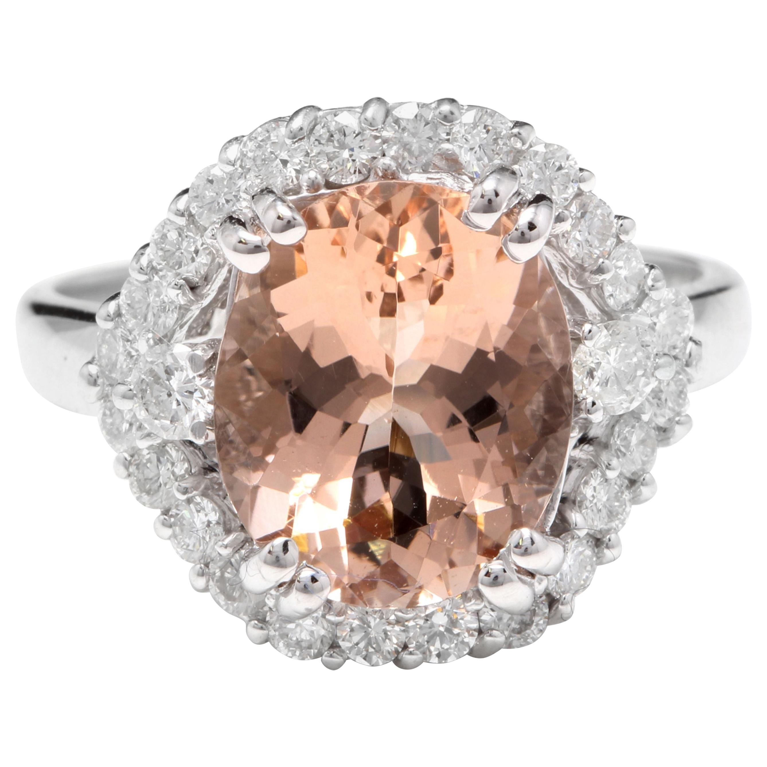 5.75 Carat Exquisite Natural Morganite and Diamond 14K Solid White Gold Ring