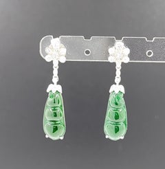 5.75 Carat Jade and Diamond Drop Earring in Platiunum and 18 Karat Gold
