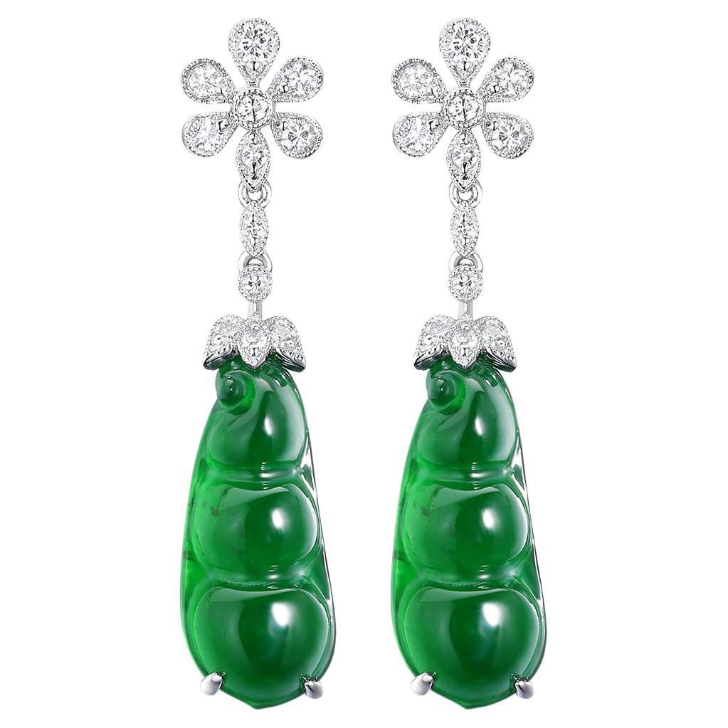 5.75 Carat Jade and Diamond Drop Earring in Platiunum and 18 Karat Gold