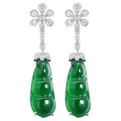 5.75 Carat Jade and Diamond Drop Earring in Platiunum and 18 Karat Gold