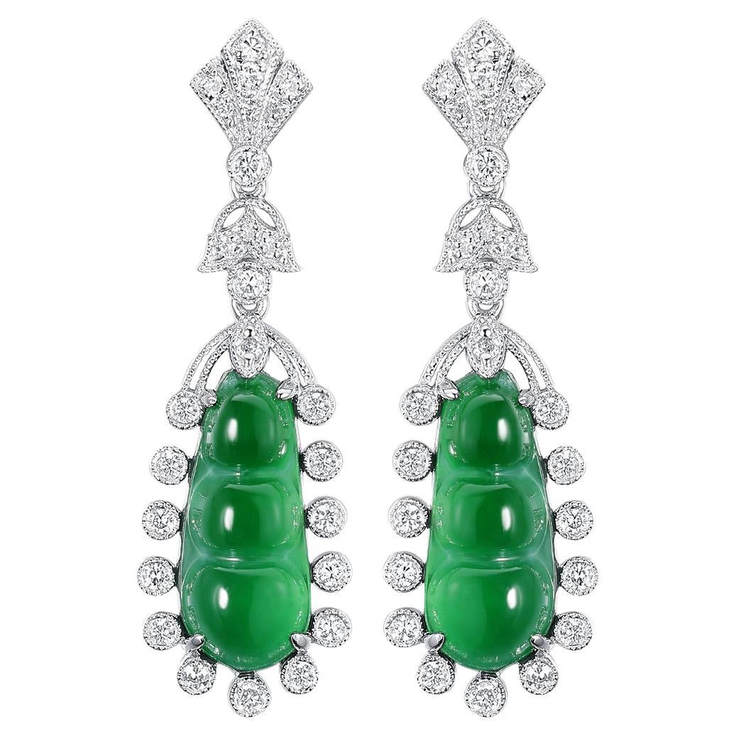 5.75 Carat Jade and Diamond Drop Earring in Platiunum and 18 Karat Gold