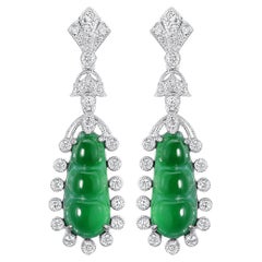5.75 Carat Jade and Diamond Drop Earring in Platiunum and 18 Karat Gold