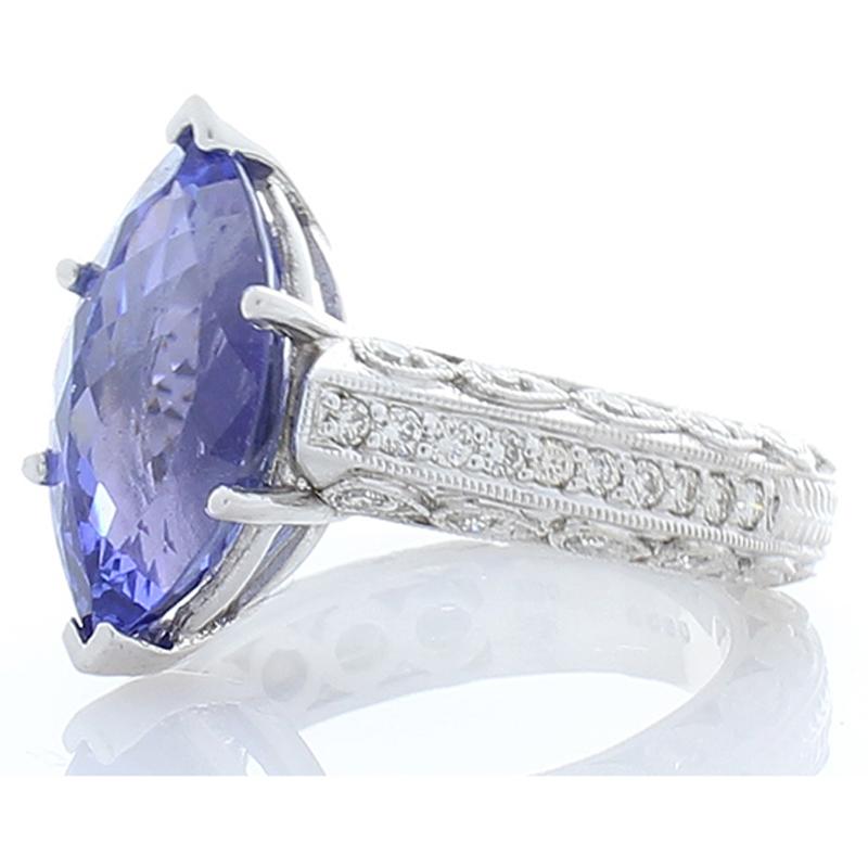 Contemporary 5.75 Carat Marquise Tanzanite and Diamond White Gold Cocktail Ring